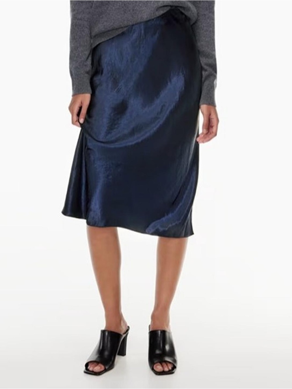ARITZIA BABATON Navy Blue Satin Midi Slip Skirt Size S 100% Acetate Y2K Luxury